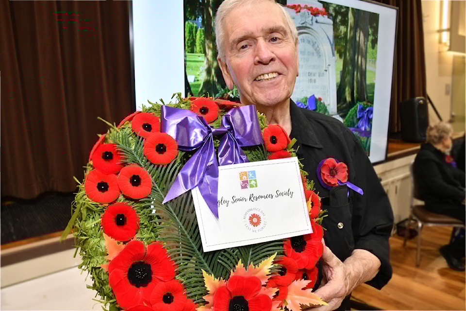 Jim Simpson was involved in organizing the Remembrance Day service on Friday, Nov. 8, at the 91ԭ Senior Resources Society centre, and had the honour of laying the centre's wreath at Nov. 11 services. 
