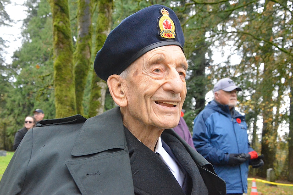 Jack Airone, 101, a Second World War veteran, attended the Remembrance Day ceremony at the Murrayville Cemetery.