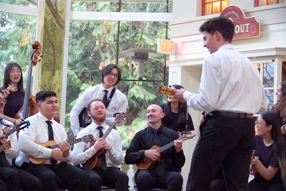 91ԭ Ukulele senior A ensemble has been performing a number of concerts and at several seniors residence, including a Nov. 16 show at Hallmark on the Lake in Abbotsford. 