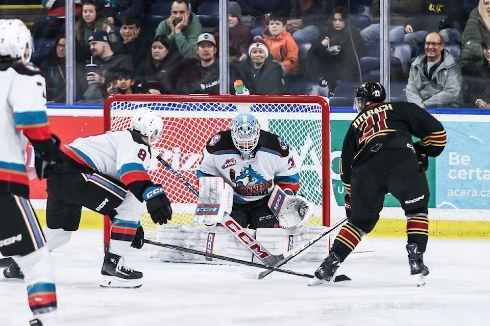  Kelowna Rockets exploded for six second period goals on Friday night in an 8-3 win over the Vancouver Giants at Prospera Place