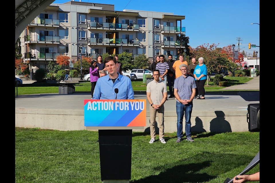 NDP leader David Eby was back in 91ԭ City for the closing week of the provincial election on Saturday