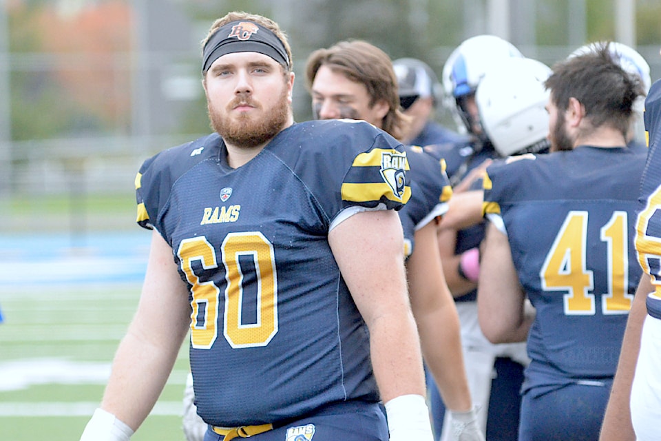 91ԭ Rams offensive lineman Jordan Sye, seen here at the Oct. 5 game against Westshore Rebels, has been named to the 2024 B.C. Conference All-Stars for a  second consecutive season.