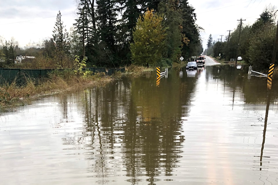 Several farms along 56 Avenue between 256 and 264 Streets were flooded after heavy rain on Saturday, Oct. 19. (Ken Uppal/Special to Black Press Media)
