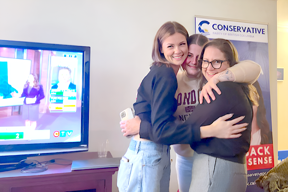 New 91ԭ-Walnut Grove Conservative MLA Misty Van Popta celebrated her victory at home with daughters Georgia (left) and Amelia (centre).Van Popta plans to continue as a 91ԭ Township councillor.