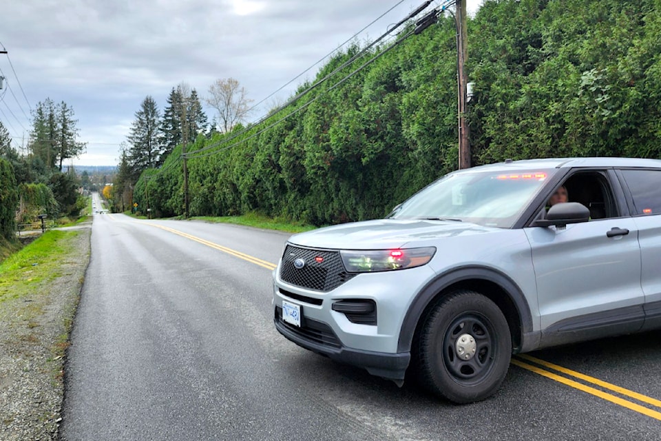 91ԭ RCMP have a section of 216 Street closed due to a serious crash involving at least two vehicles.  (Kyler Emerson/Aldergrove Star)
