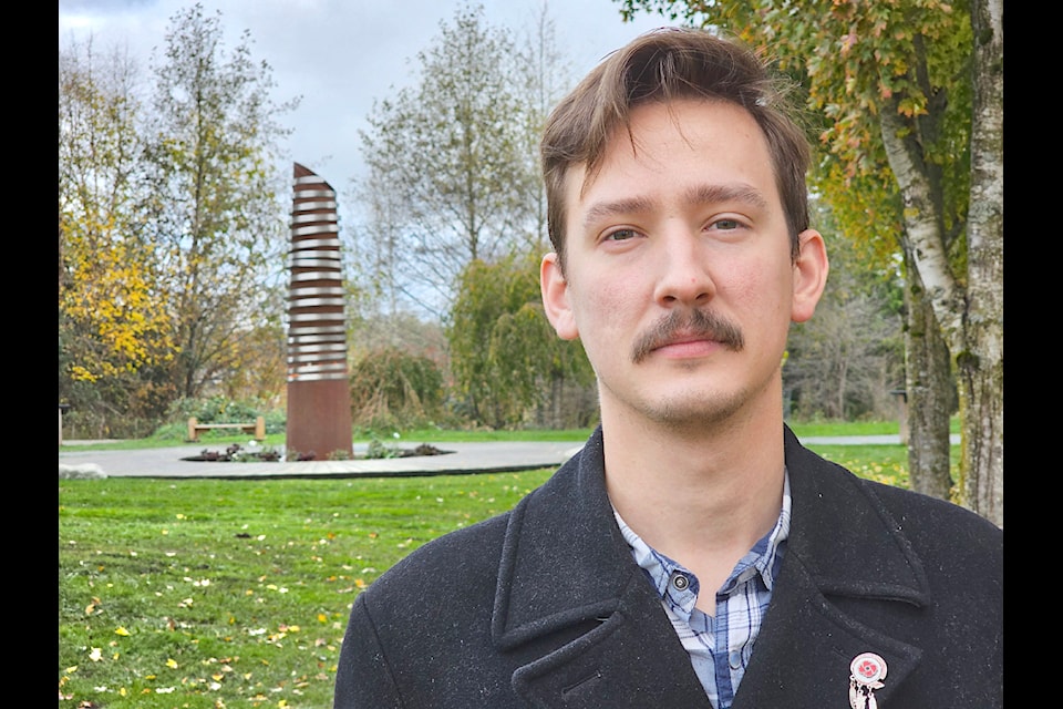 91ԭ Township councillor Michael Pratt at the 'Walk to Remember' memorial at the Derek Doubleday Arboretum, Oct 29.