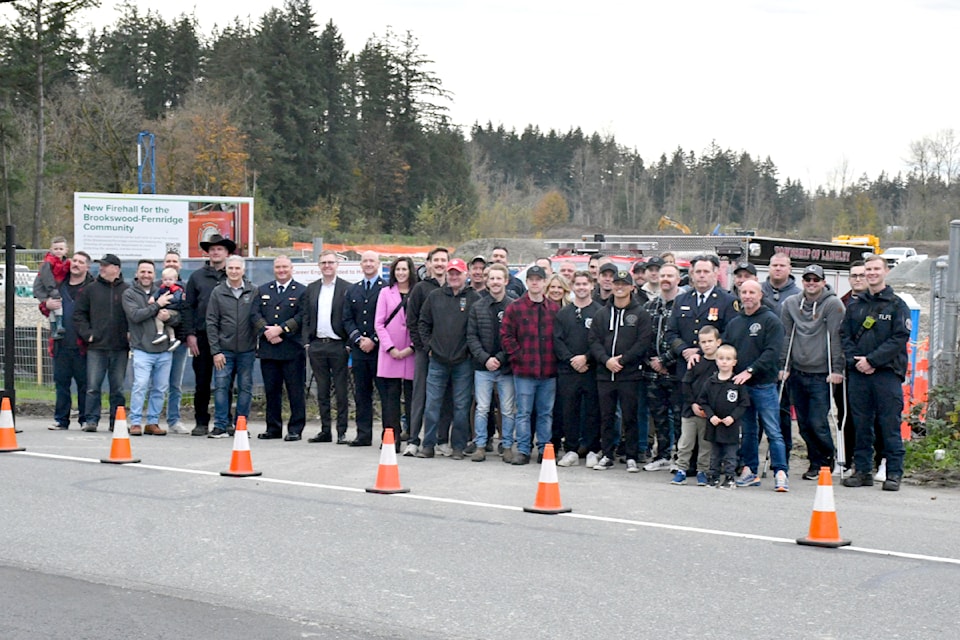 Politicians, fire department members, and others gathered for the groundbreaking ceremony at the new Brookswood fire hall #5 on Oct. 25, 2024. 