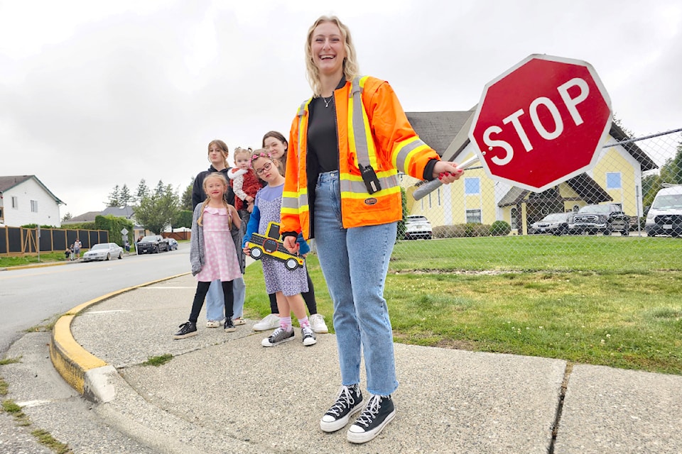 Volunteer crossing guards were back on duty at the first day of school at Aldergrove's Shortreed Community Elementary School on Tuesday, Sept. 3. 