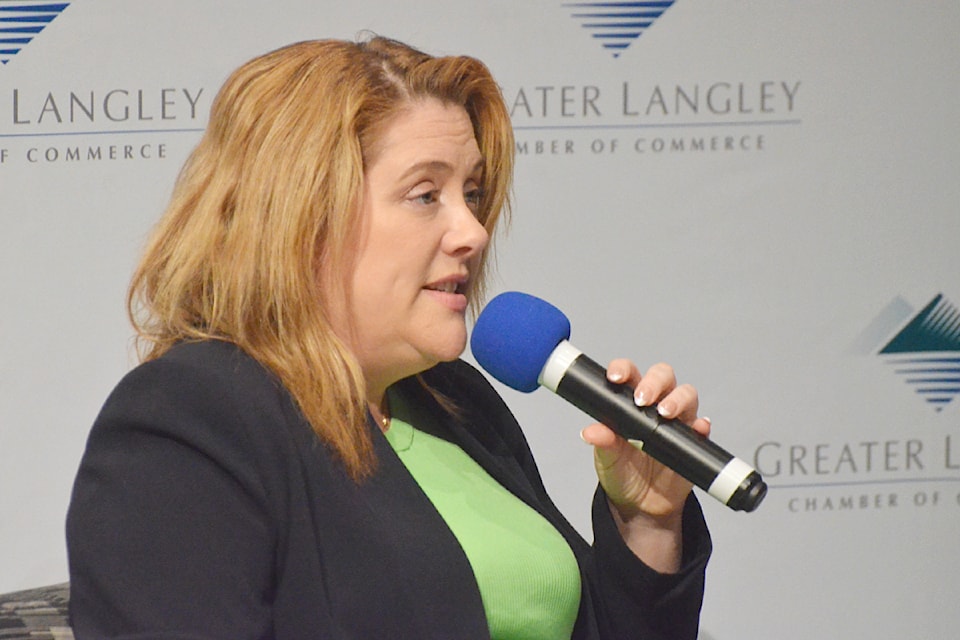 Megan Dykeman, NDP candidate in 91ԭ-Walnut Grove, at the Sept. 26 all-candidates meeting organized by the Greater 91ԭ Chamber of Commerce.