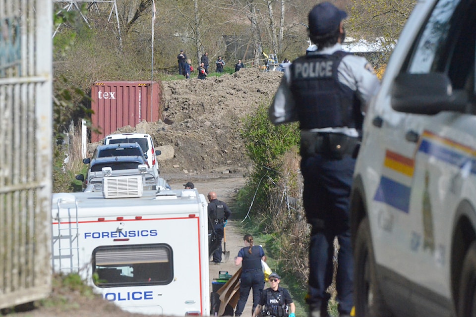 Numerous police officers were on the property on Colebrook Road on the Surrey-91ԭ border on the morning of Friday, April 4.