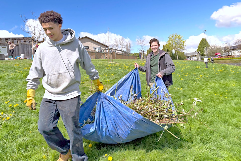 The Lower Mainland Green Team invites volunteers to its weed pulls, such as recent ones at Routley Park and Meadows Edge Park on April 12, 2025. 