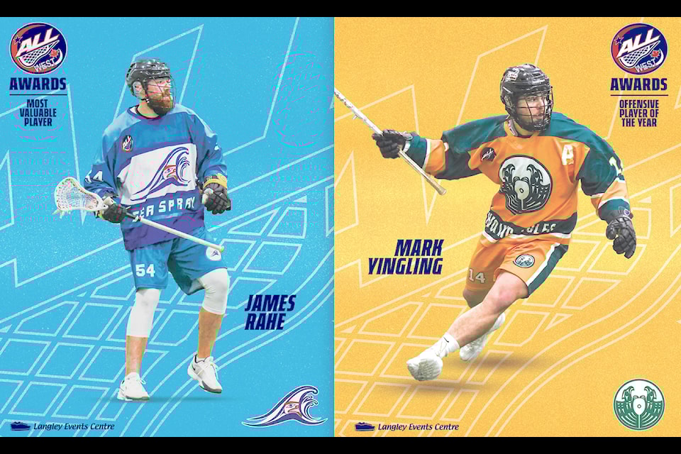 James Rahe, Sea Spray was named Most Valuable Player and Mark Yingling, Shooting Eagles was Offensive Player of the Year at Arena Lacrosse League West year-end awards.
