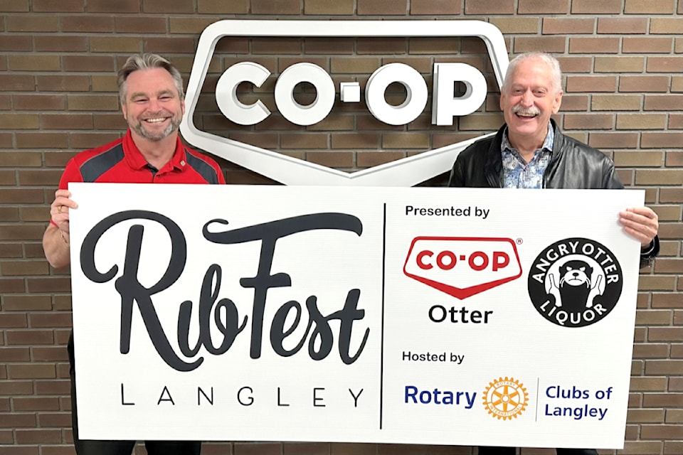 Otter Co-op CEO Jack Nicholson and Rotarian Jeff Morfitt announced the return of Otter Co-op and Angry Otter Liquor as title sponsors for RibFest Langley 2025. 