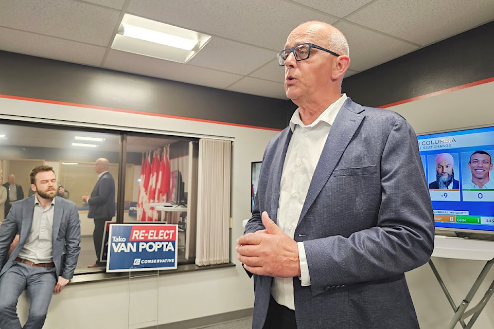Tako Van Popta spoke to supporters after winning in 91ԭ Township-Fraser Heights.