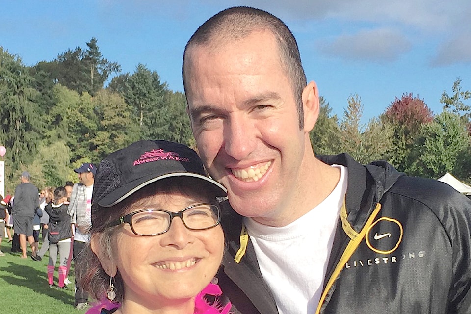 Fred Setterington at a CIBC Run for the Cure with his mother in law, Lita Joe, who passed away from breast cancer.  His father in law, Errol Joe, passed away from prostate cancer and step mother, Sharon Setterington, passed away from lung cancer. Setterington is planning a nearly two-month long run to raise money for the Terry Fox foundation.