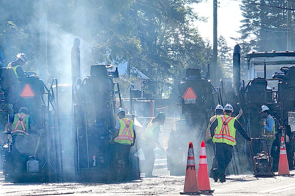 The Fraser Highway widening project between the 24300 and 24600 blocks is progressing well, a Township update said. Crews began paving the north side at the end of June,