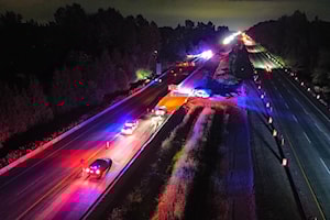 VIDEO: Fatal crash closes TransCanada Highway overnight Sunday in Langley