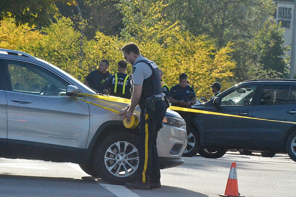 91ԭ RCMP officers were on scene with firefighters after a fatal motorcycle crash at 200 Street and 80 Avenue in 91ԭ on Wednesday, Aug. 7.