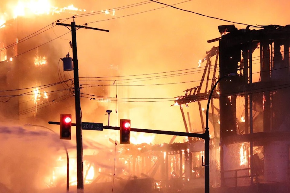 Crews from 91ԭ City,  Township and Surrey fire department were on the scene of a blaze that ripped through a residential construction site Sunday morning.