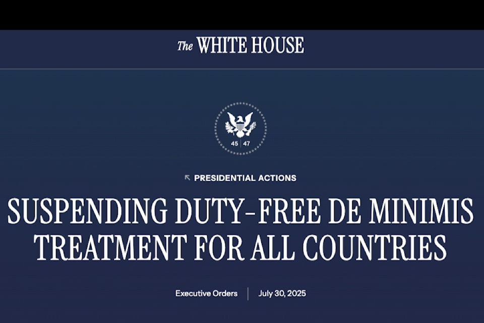 The order eliminating the de minimus exemption was signed in July and takes effect Aug. 29, 2025.