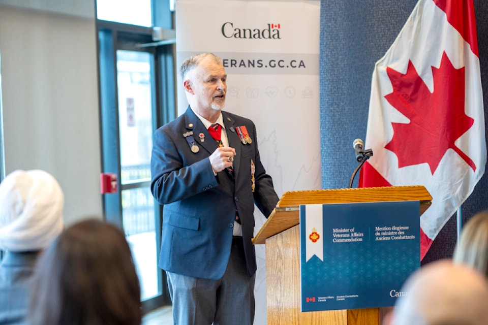 91ԭ's Allan Plett was one of three people given a special Minister of Veteran Affairs Commendation during a ceremony in Surrey Saturday, Feb. 15, 2025. Minister Darren Fisher acknowledged each recipient.