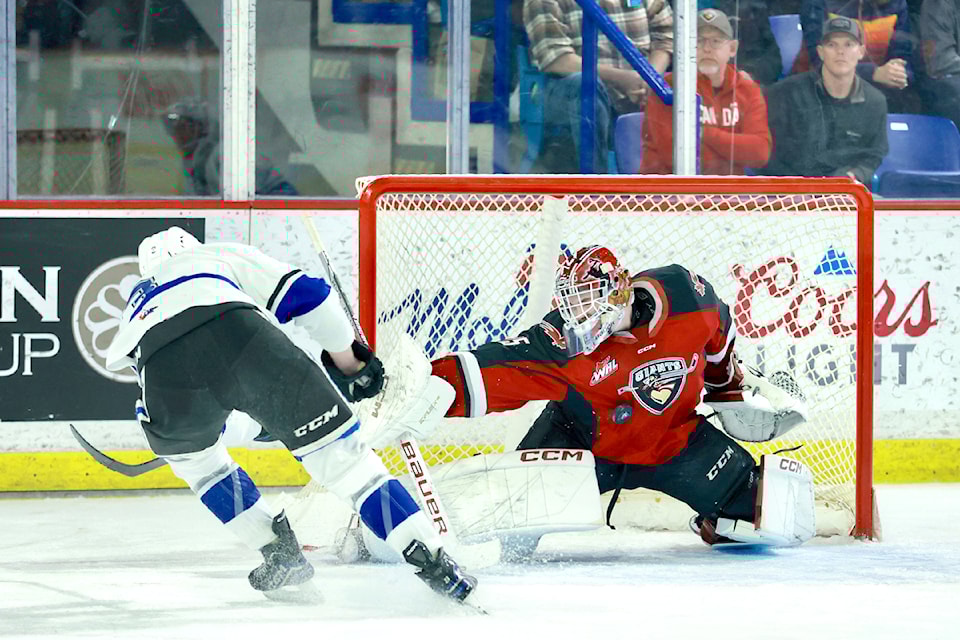 Two goals from Ty Halaburda and nine saves from Burke Hood between overtime and a shootout led to a 4-3 Vancouver Giants win over the Victoria Royals on Saturday night at the 91ԭ Events Centre.