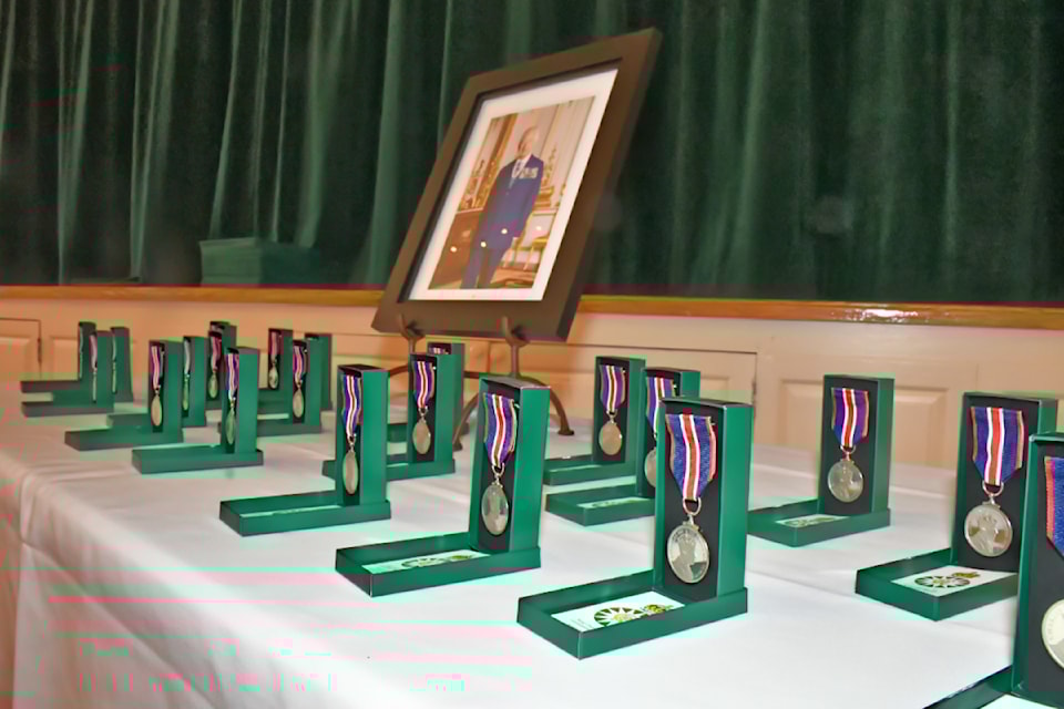 King Charles III Coronation Medals were given to 21 local residents at a ceremony Thursday, Feb. 27, 2025, in the Fort 91ԭ Community Hall. 