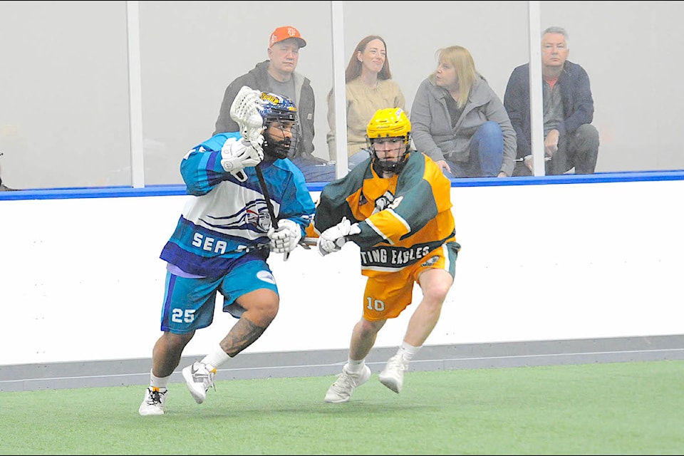 Shooting Eagles extended their unbeaten streak to 6-0 following a 17-14 win over the Sea Spray on Saturday, Jan. 4  in Arena Lacrosse League West Division action at 91ԭ Events Centre.