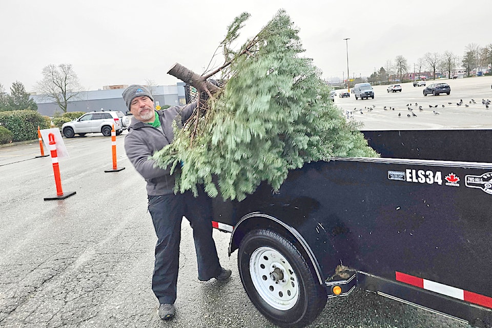 Volunteer Brian Thornburn was unloading trees to be transformed into chips at a fundraiser for pediatric cancer at Willowbrook Shopping Centre in 91ԭ on Saturday and Sunday, Jan 4-5.