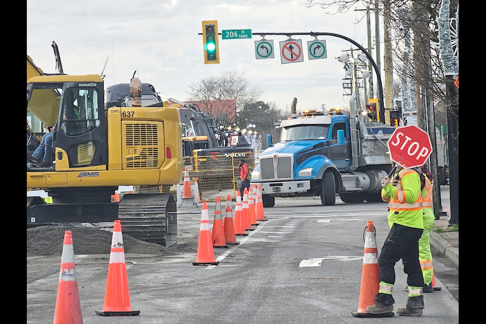 Work on the Langley City one-way has exposed the original concrete road, poured more than 100 years ago.