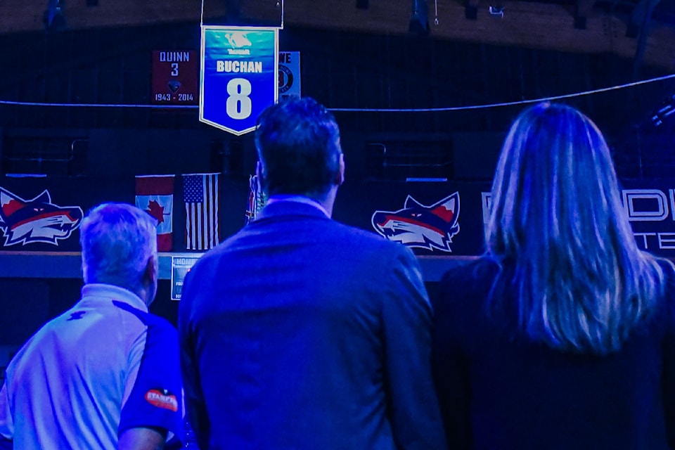 On the night the  Thunder retired the jersey of franchise leading scorer Rob Buchan while also honouring past alumni and executives from their 20 seasons in the Township of , the Thunder lost 7-4 to the visiting Maple Ridge Burrards in Western Lacrosse Association action.