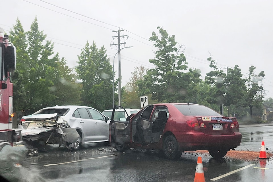 At least two cars were involved in a collision Wednesday morning in the 7200-block of 200 Street in Langley.