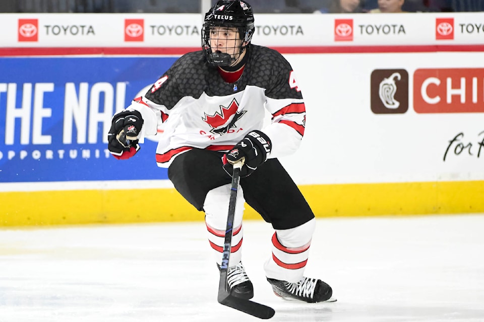 Vancouver Giant's Ryan Lin skated for Canada against Latvia in the 2025 IIHF Ice Hockey U18 World Championship in Texas back in April. 