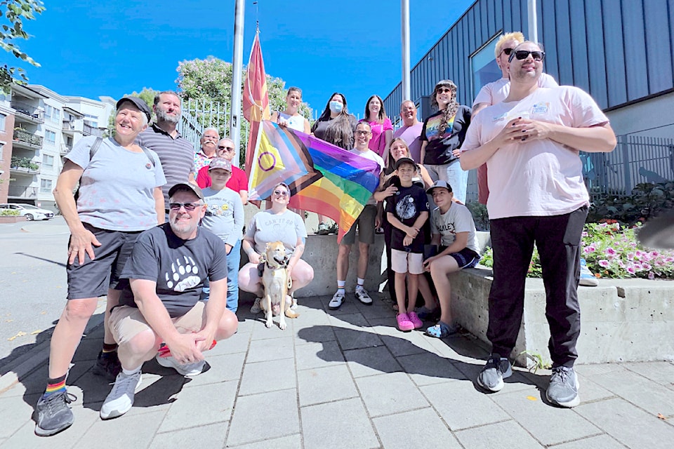 Rainbow flag being raised in Langley City