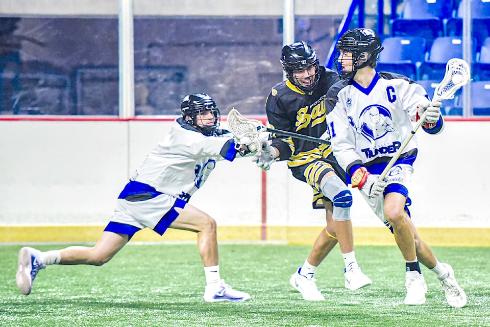  Junior A Thunder improved to 3-4 on the season following a third straight win on Thursday (June 12) night in BC Junior A Lacrosse League action at  Events Centre.