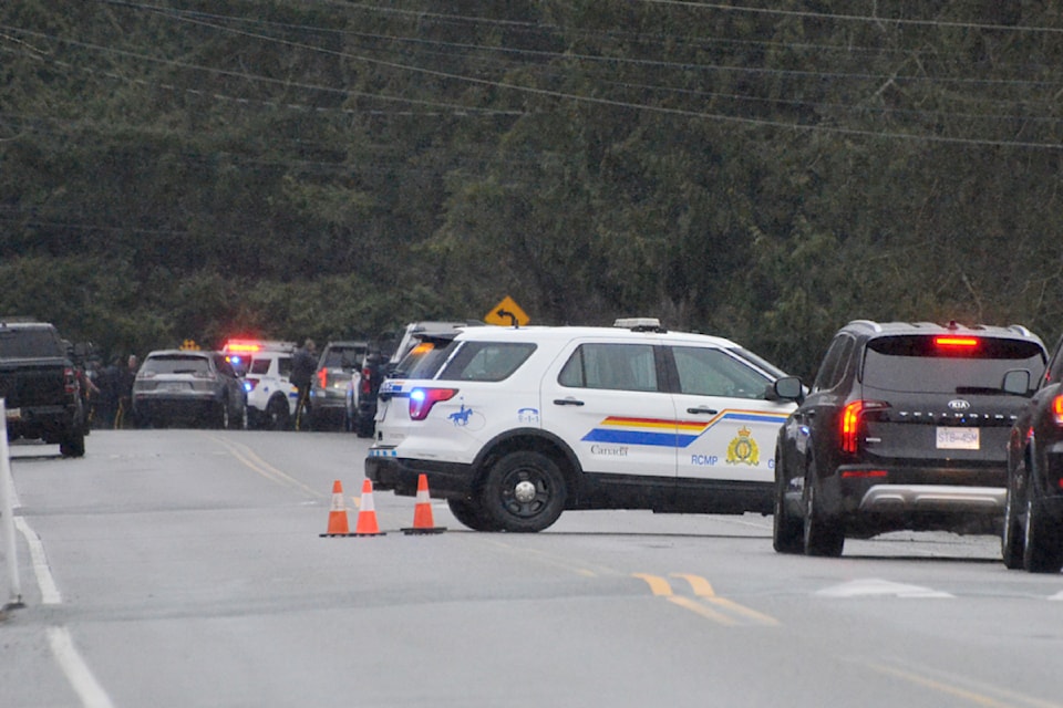 Multiple police vehicles were parked along 47 Avenue near 236 Street, east of Peterson Road Elementary, during a police incident on Tuesday, March 4.