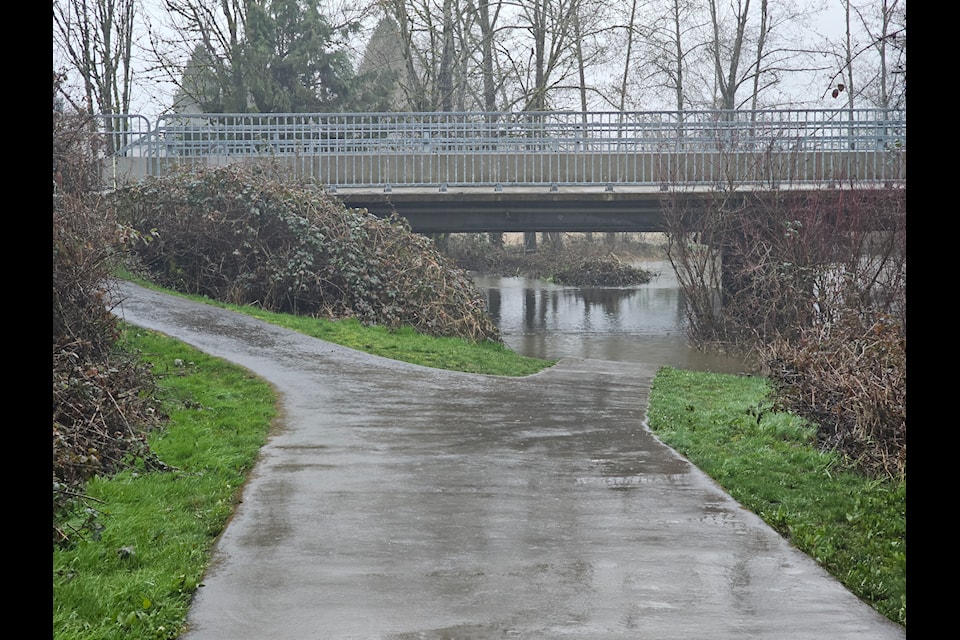 Heavy rain cause the Nicomekl River to overflow in Langley City