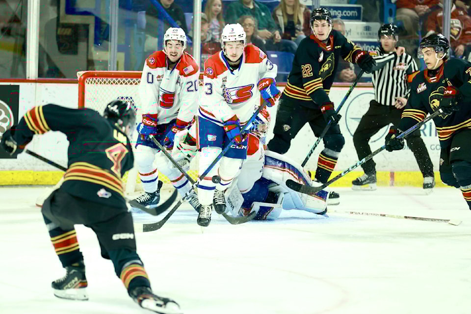 Giants score five third period goals, but it wasn’t enough for a comeback in Game 2 of the WHL playoff series against the Spokane Chiefs this past weekend. The fell 4-1 in Game 1, then 7-5 in Game 2. Game 3 is in Spokane Wednesday.