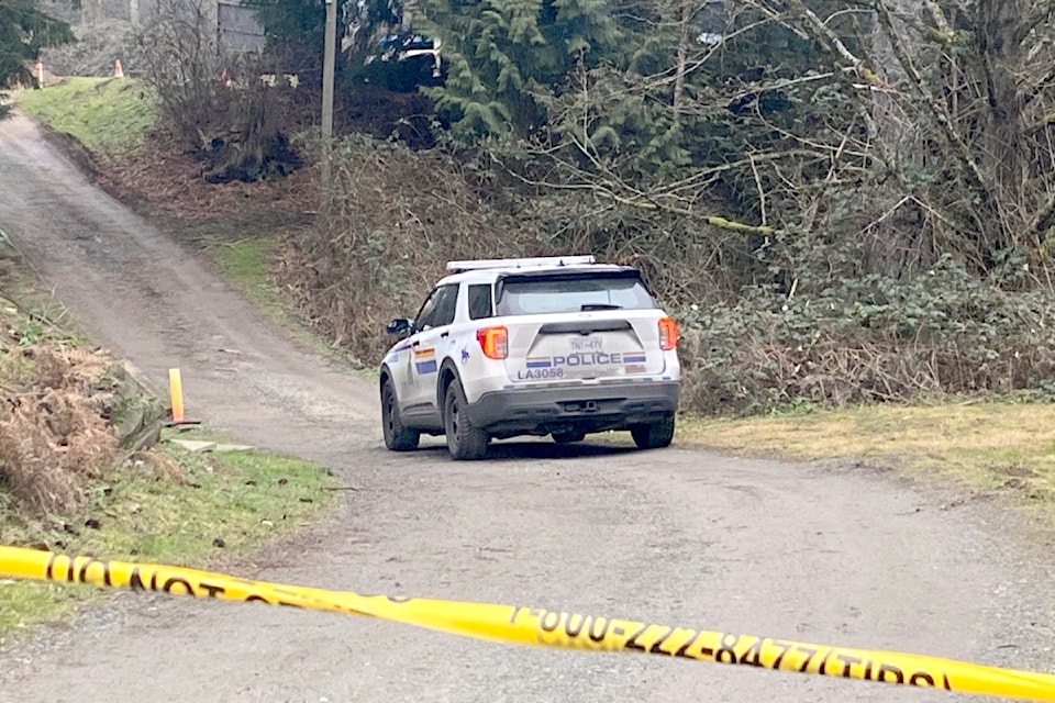 Police tape is up, blocking public access to a property at 196A Street, south of the Trans-Canada Highway, where a homeless encampment fire this morning has claimed one life.