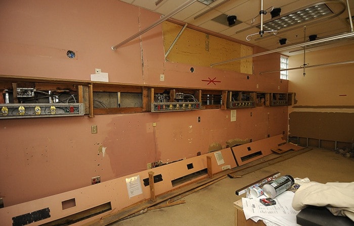 Wall where water entered the SMH emergency room. EVAN SEAL / THE LEADER