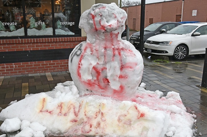 Miranda GATHERCOLE 2016-12-05 A snowman was vandalized in McBurney Plaza.