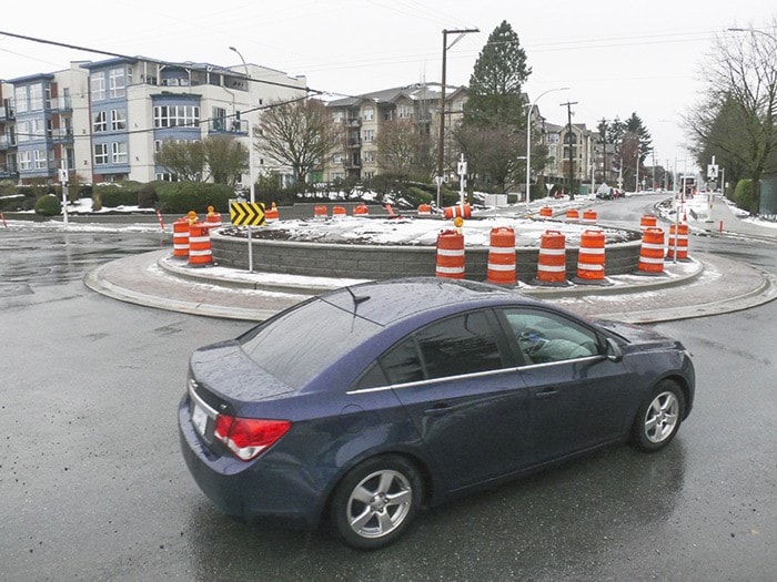 Langley City's first traffic roundabout is open. Dan Ferguson/Langle Times