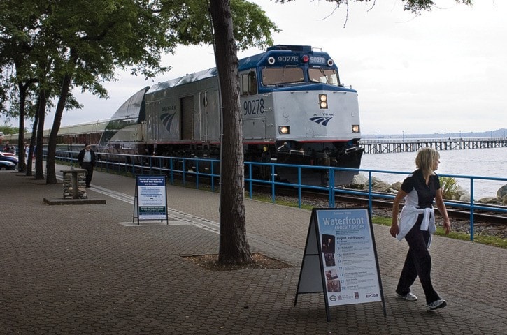 Amtrak passes in front of the White Rock Museum.