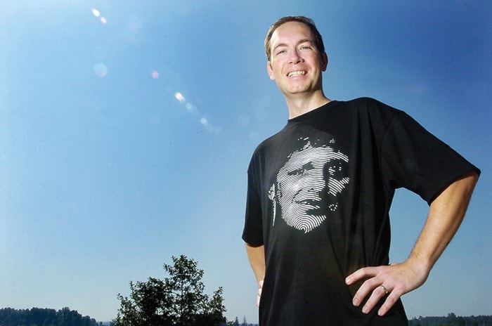 Sandy Wakeling shows off this years Terry Fox T-shirt.