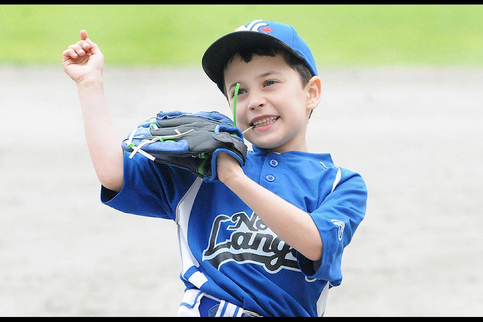 North Langley Narwhals’ Oliver Flann happily manned third base during the fifth annual Will Smith Memorial U9 Tadpole Tournament that ran April 27 to 30. The Narwhals played the Aldergrove Panthers on Saturday Walnut Grove Park’s South Diamond. Troy Landreville Langley Times