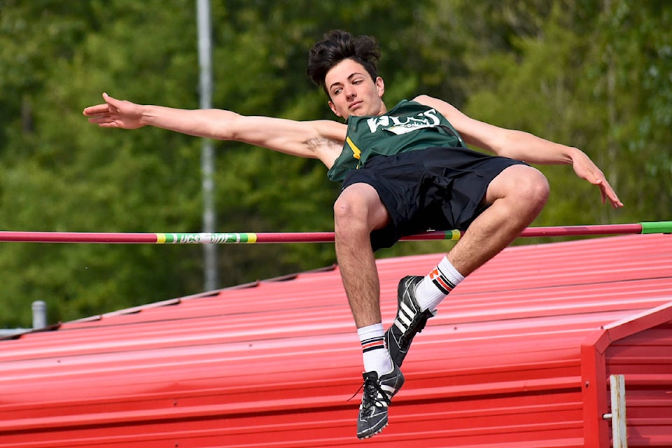 Ben Wergeland from Langley Christian High School competes in Grade 8 boys high jump on May 31. Miranda Gathercole Langley Times