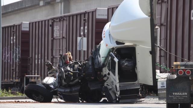 A train ran into a semi in Port Kells April 20. (Photo: Shane MacKichan)