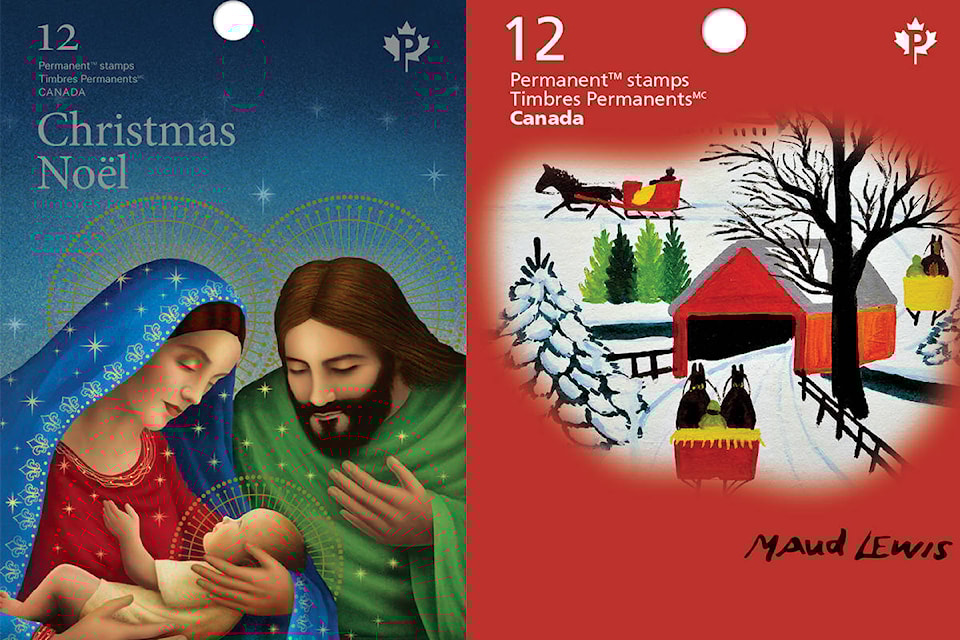 Booklet covers for two of the holiday stamps being released by Canada Post on Monday, Nov. 2, 2020. (Canada Post)