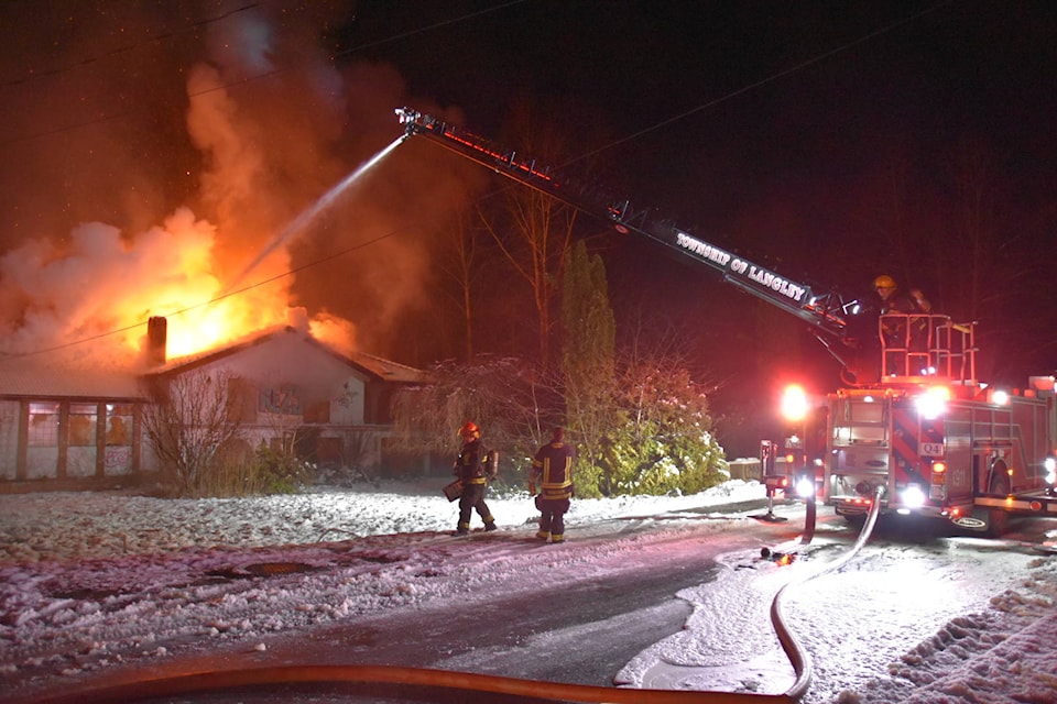 Township of Langley firefighters reported to a house fire in the 20500 block on 78th Ave. on Tuesday, Dec. 22, 2020. (Curtis Kreklau/Special to Langley Advance Times)