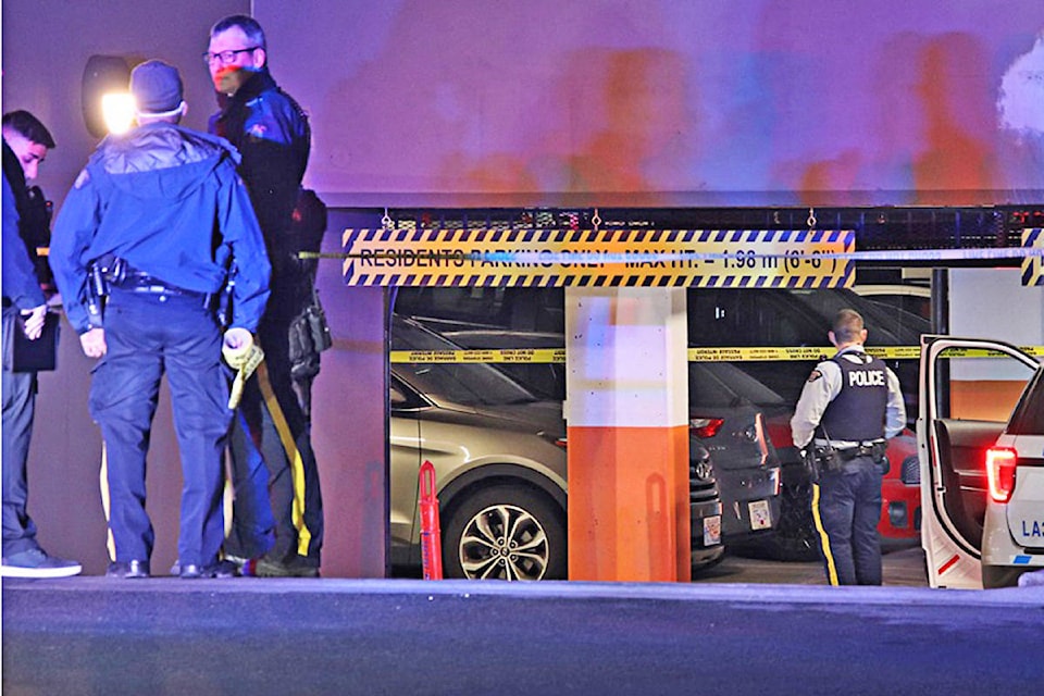 The RCMP was called to a condo complex in Langley City in the early hours of Jan. 18, 2021, for a shooting. (Shane MacKichan/Special to the Langley Advance Times) The RCMP was called to a condo complex in Langley City in the early hours of Jan. 18, 2021, for a shooting. (Shane MacKichan/Special to the Langley Advance Times)